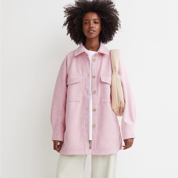 H&M Jackets & Blazers - H&M | Pink Oversized Fleece Shacket Size Small